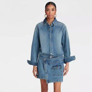 KBB Asymmetrical Denim Midi Dress Size M Blue Modern Statement NWT